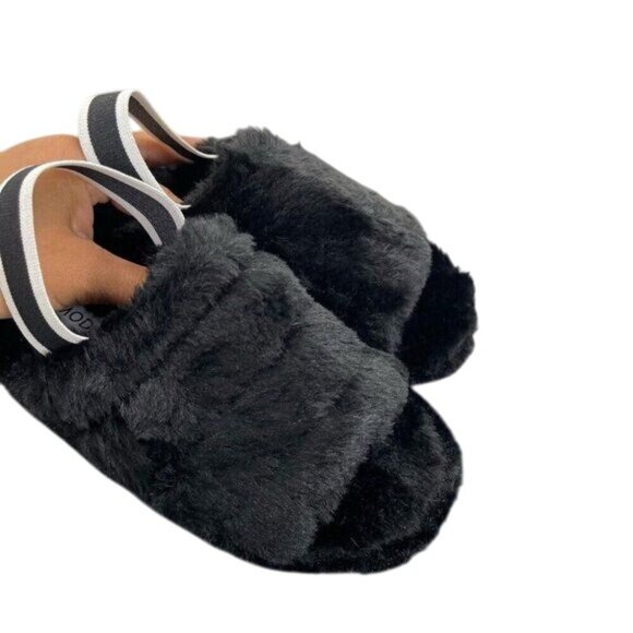 TOP MODA  Women Black Faux Fur Open Toe Slippers With Elastic Strap - Picture 10 of 10